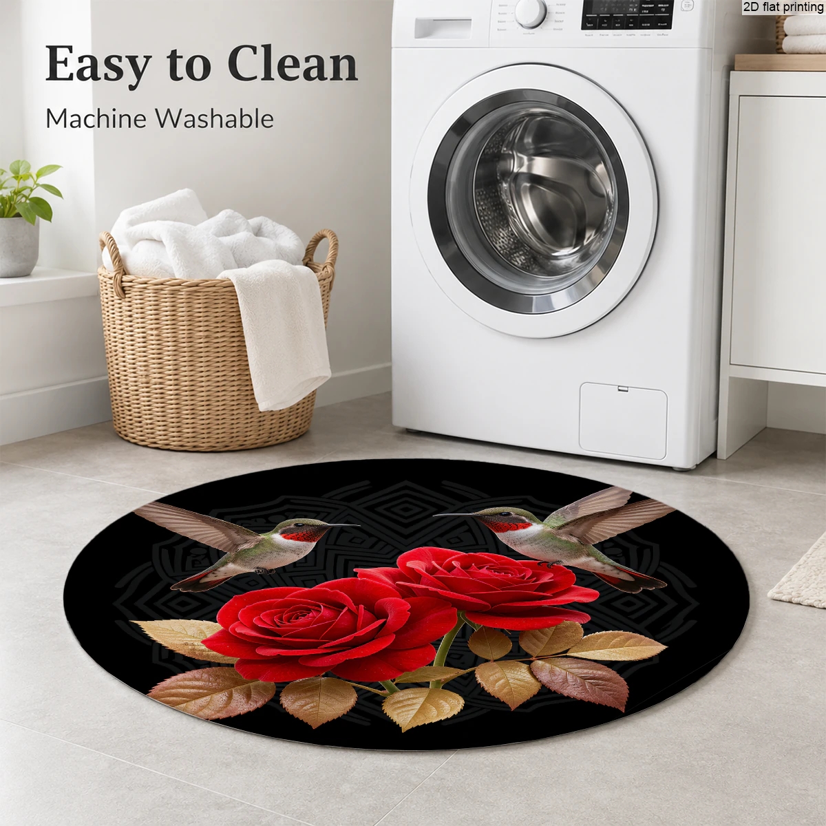 Multiplication Table Mat - Hummingbird Rose Pattern Round Small Rug,