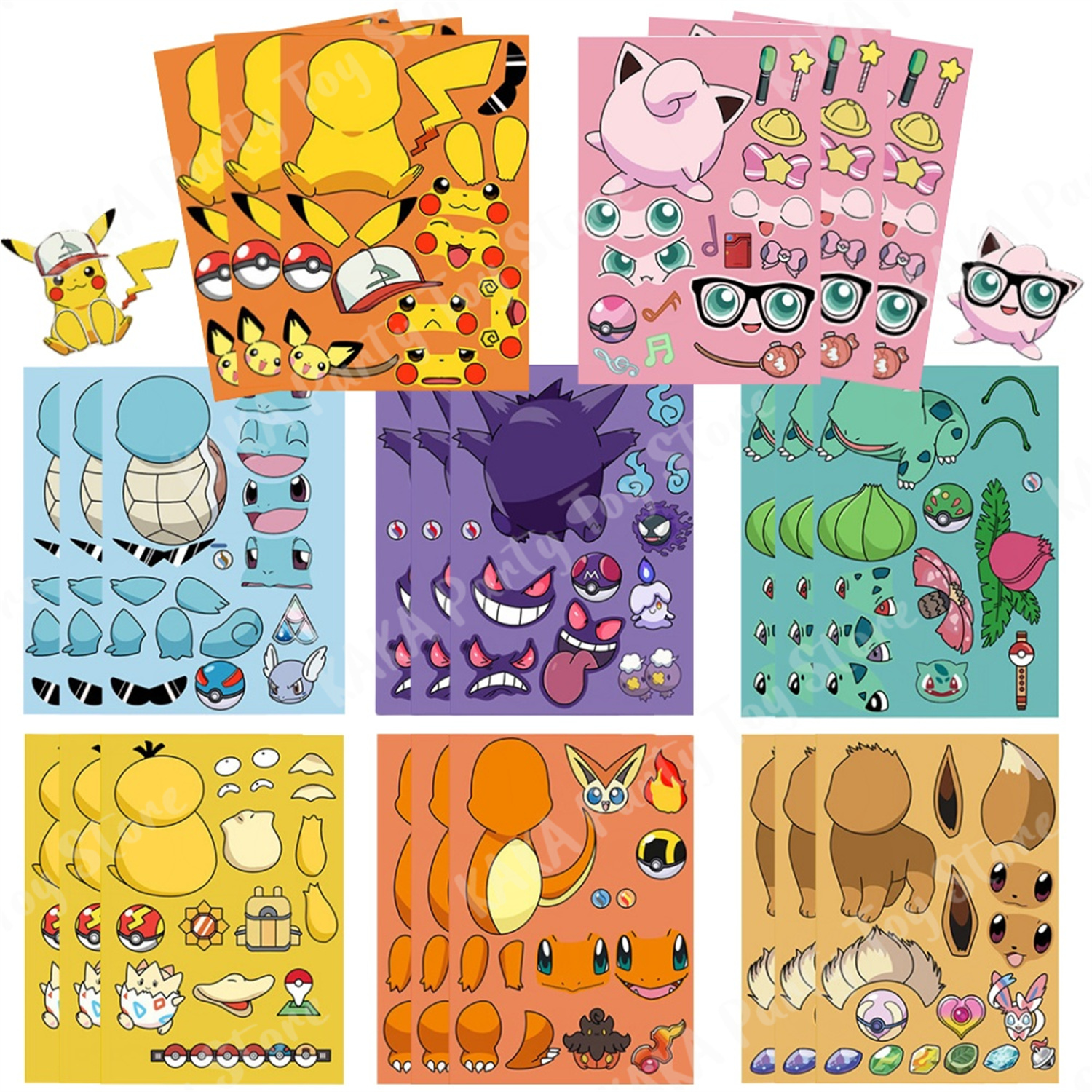 Kids Education In Japan - 8/16Sheets Pokemon Make A Face Puzzle
