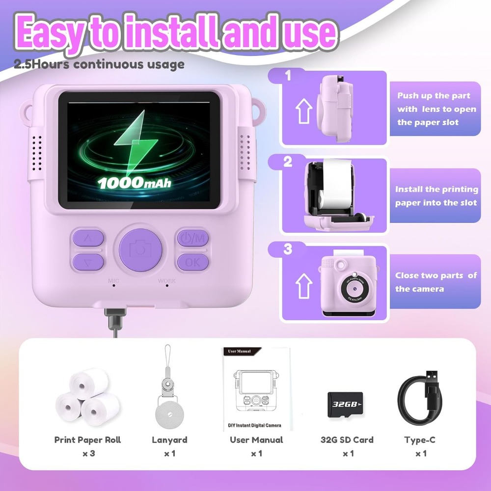Instant Print Camera for Kids, - Kids Education Video ulasan dan harga